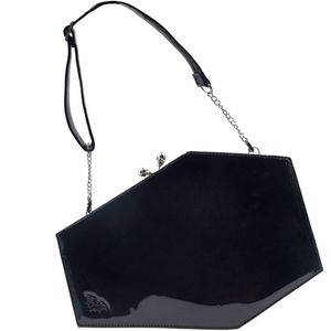 Kreepsville 666 Skull Kiss Lock Deluxe Patent Coffin Handbag